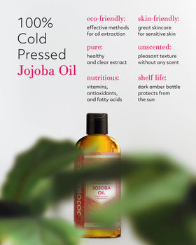 Leven Rose jojoba oil close-up pour texture demonstrating lightweight absorption benefit