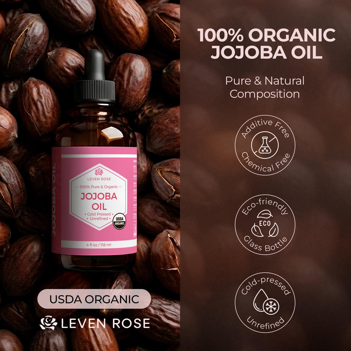 Leven Rose oil pouring from dropper close-up illustrating easy application and control