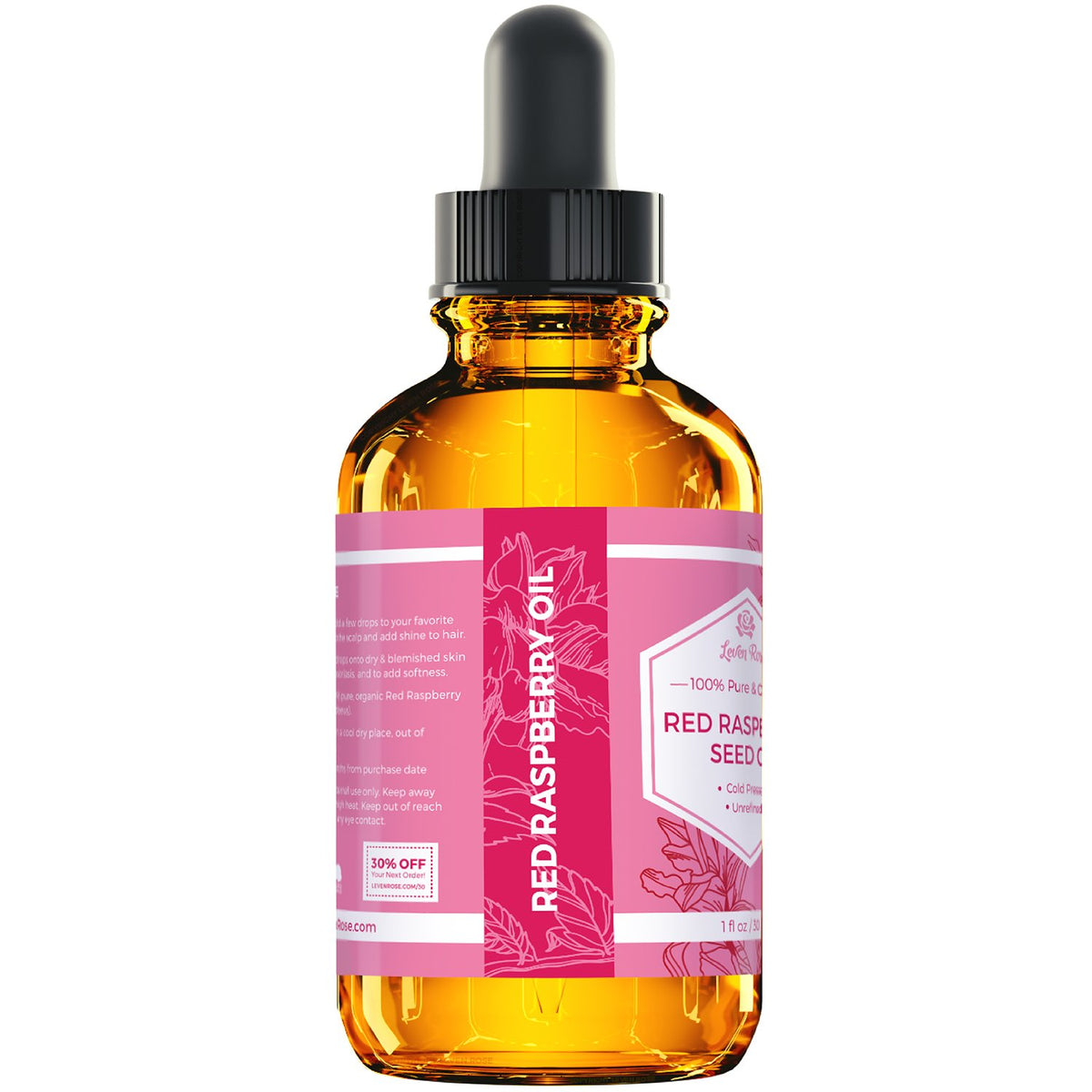 Leven Rose raspberry seed oil texture on fingertips demonstrating lightweight absorption