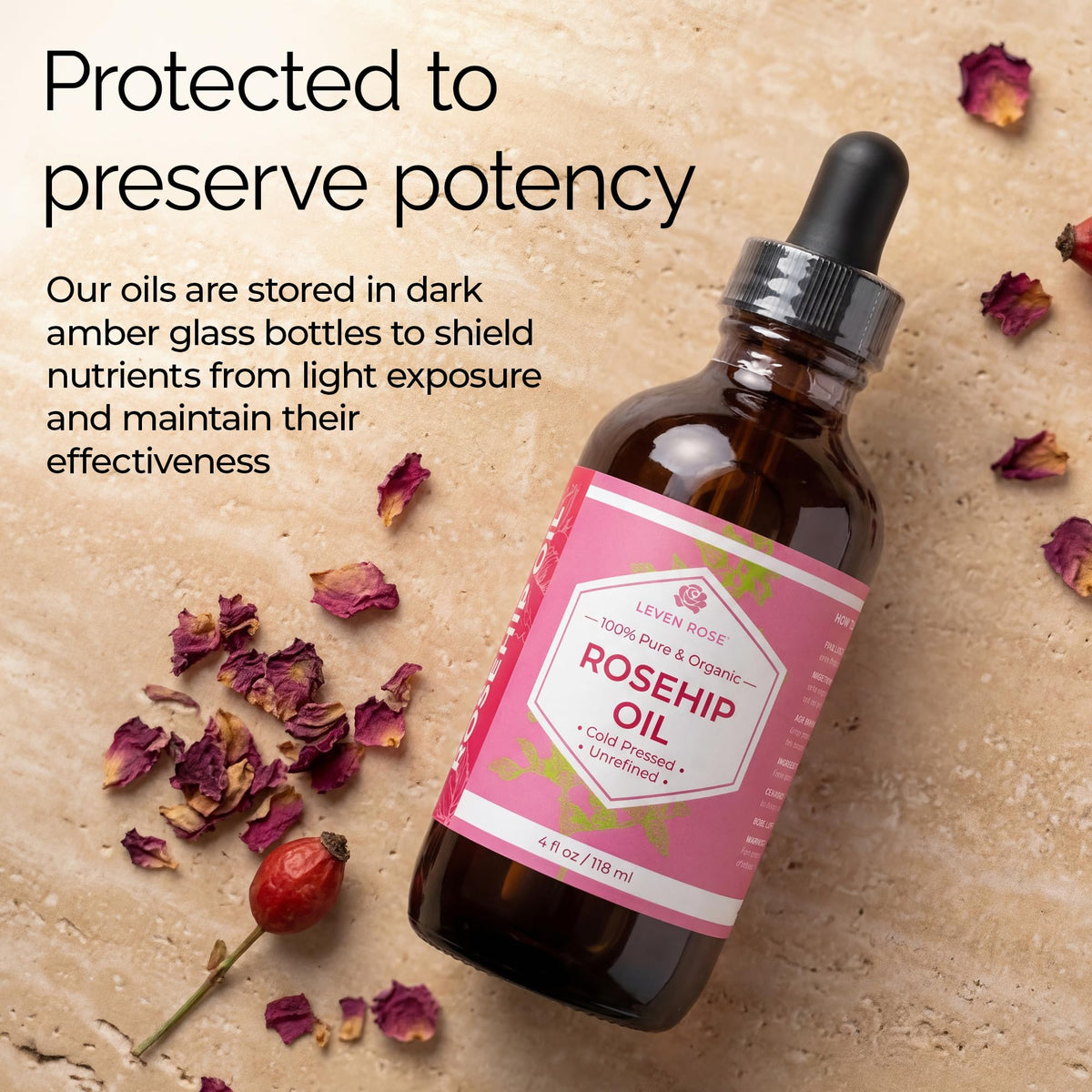Leven Rose applied to hair ends to reduce dryness and split ends