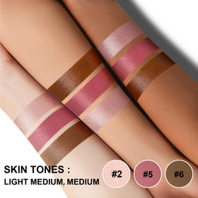 Lezero highlighter stroke on skin showing luminous finish and natural glow