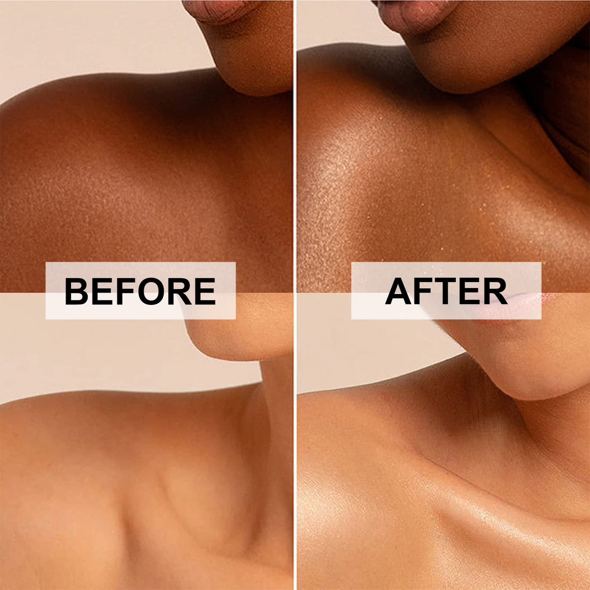 Lezero applied on neck and shoulders for subtle luminous definition