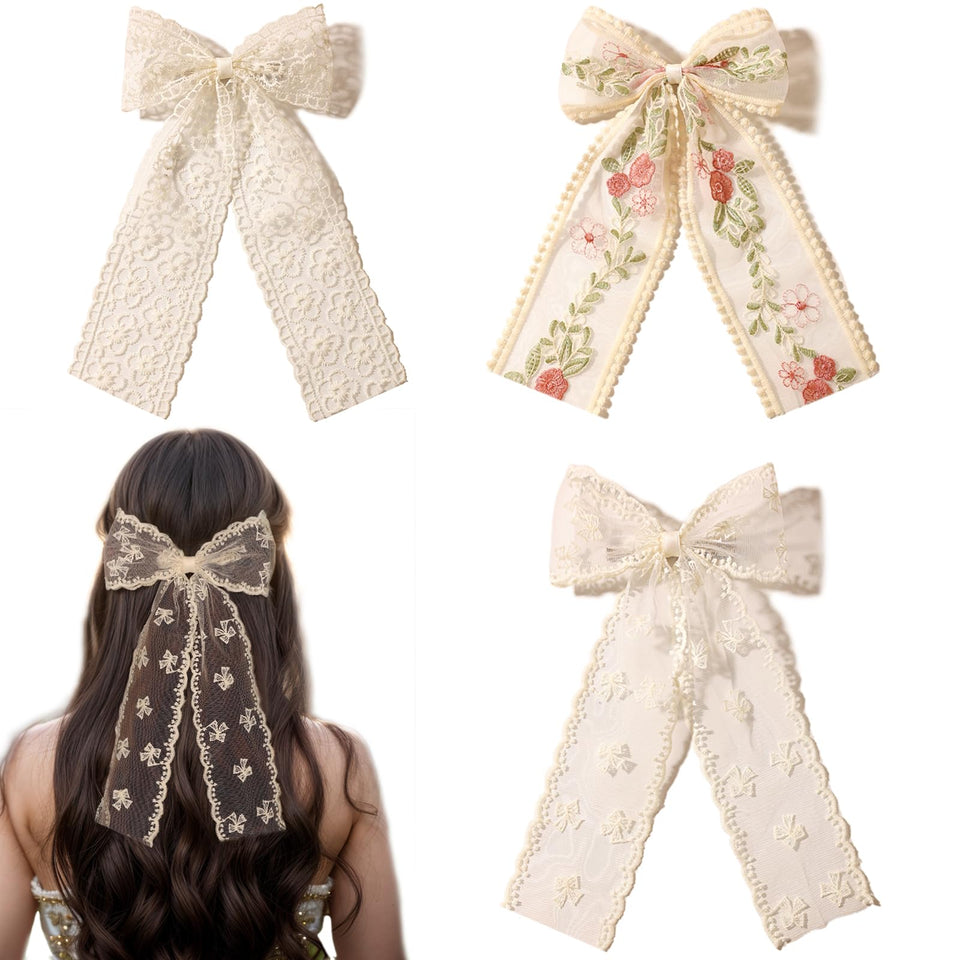 LFOUVRE front view beige lace bow showing elegant shape and immediate style