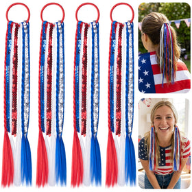 LFUTARI front-packaging showing four patriotic ponytail extensions and benefits