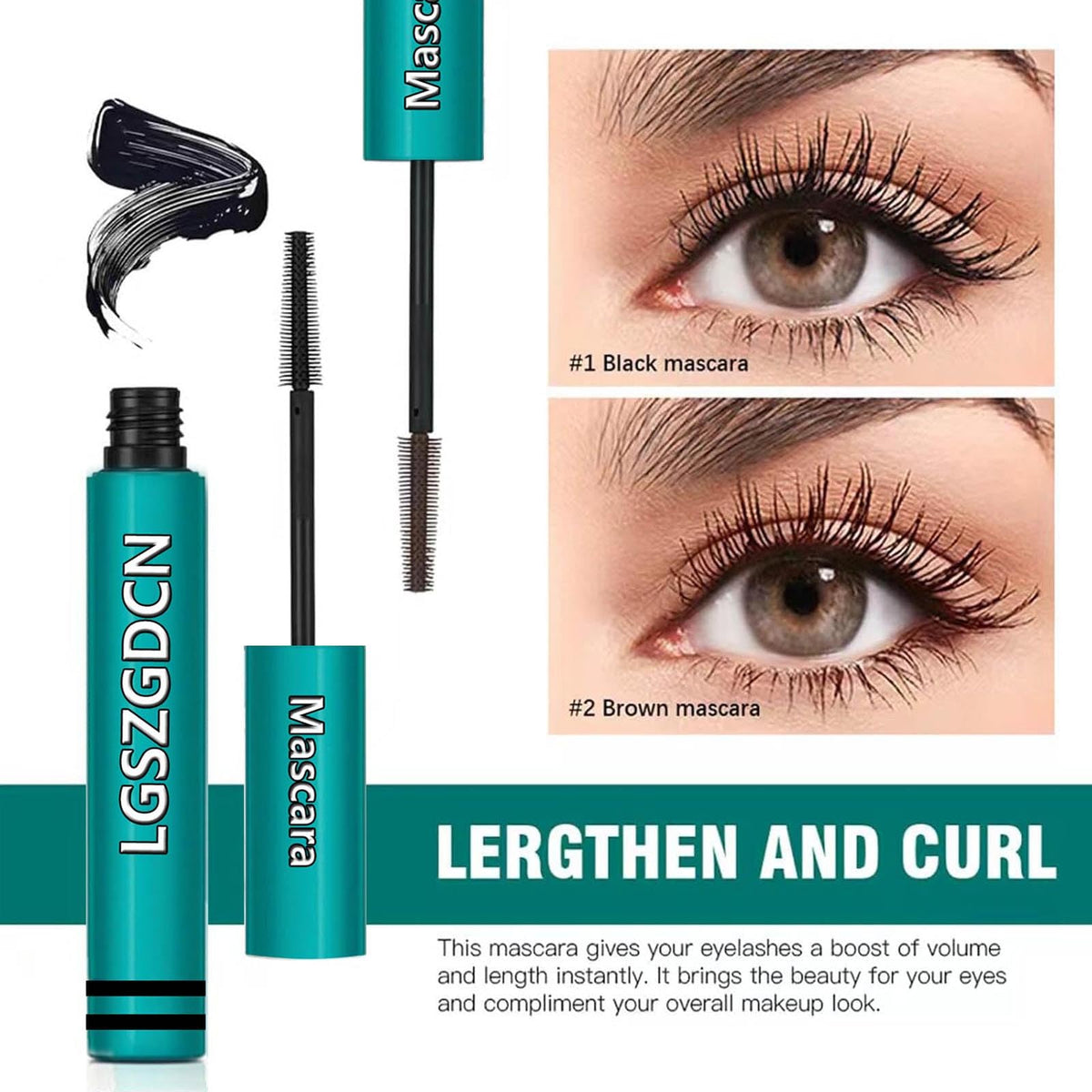 LGSZGDCN mascara texture swipe showing fibre-rich formula and smooth finish