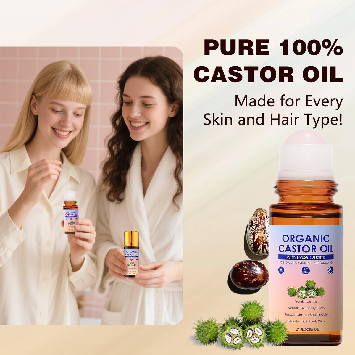 LHBMET castor oil texture drop highlighting rich, moisturizing consistency