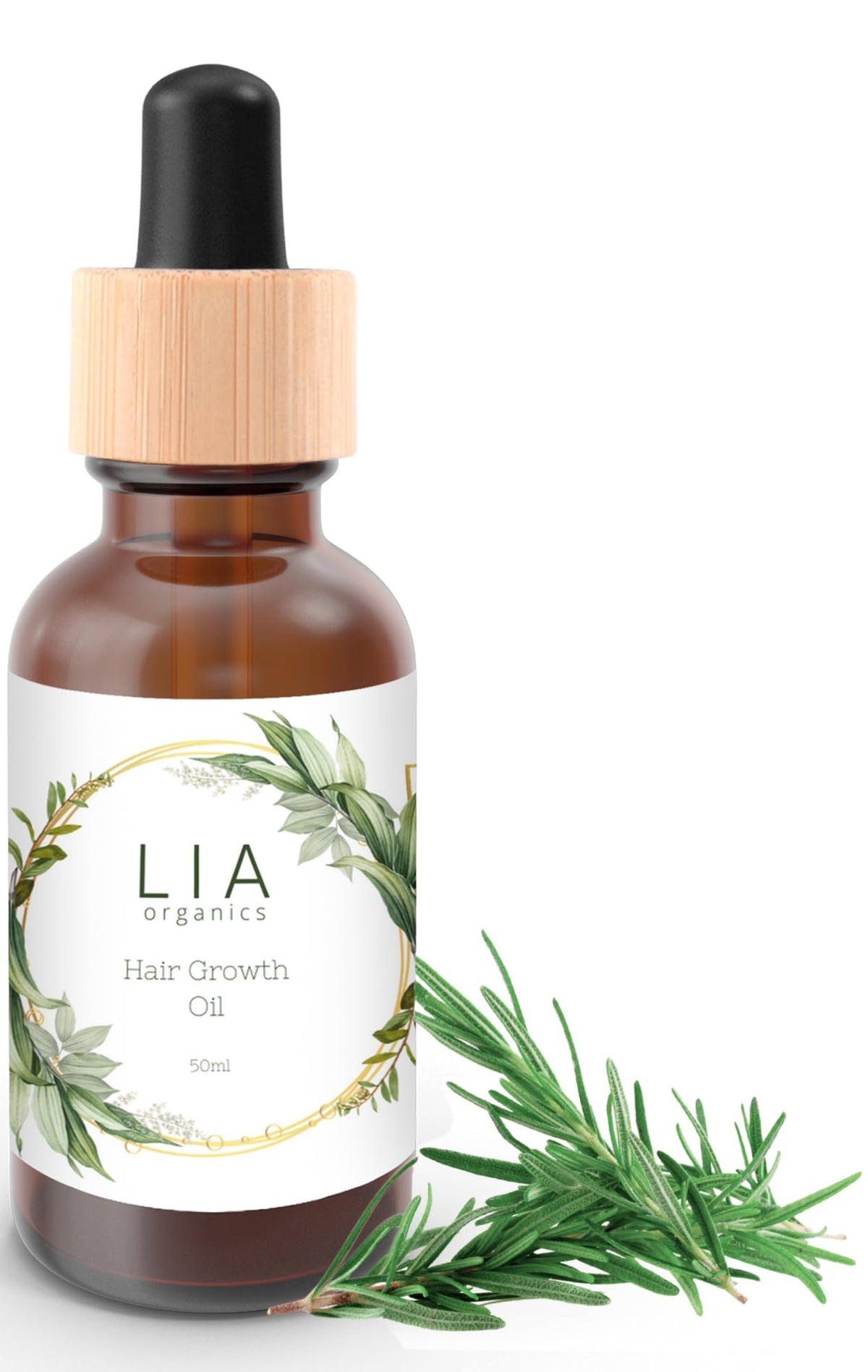 Lia Organics front packaging showing organic hair growth oil benefits