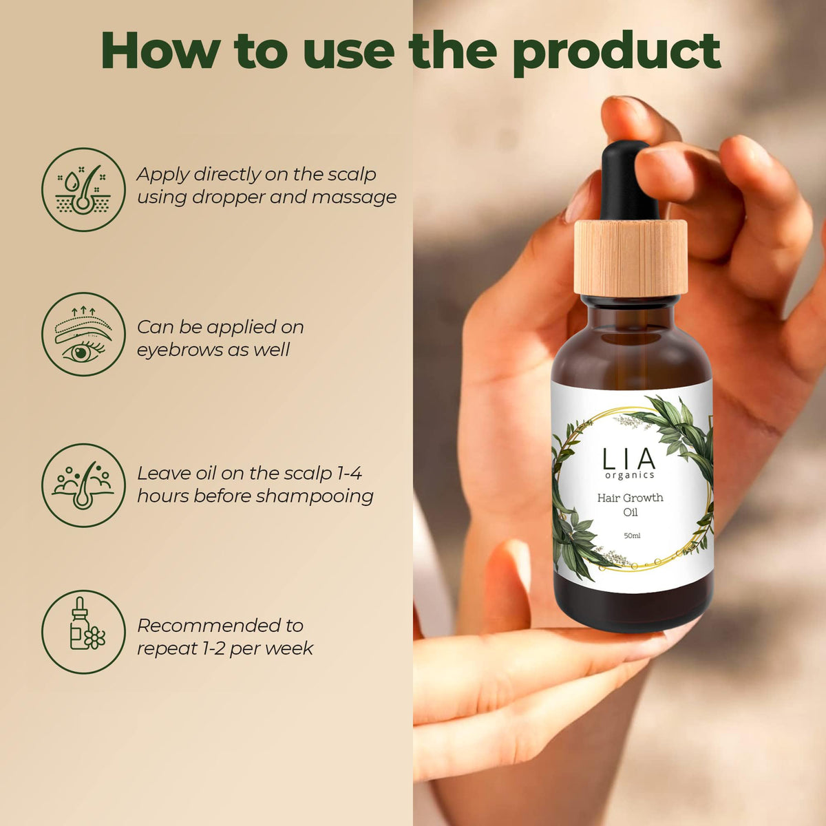 Lia Organics oil texture on fingertip showing smooth conditioning