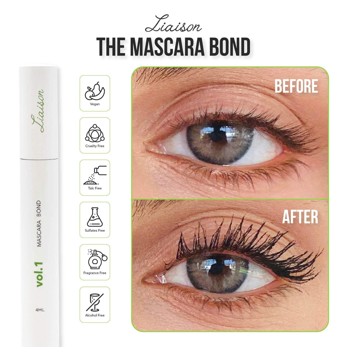 Liaison Mascara Bond on model lashes adding volume and curl