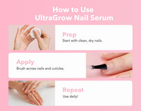 Liaison UltraGrow on a bathroom vanity with towels, shows lifestyle-ready nail care