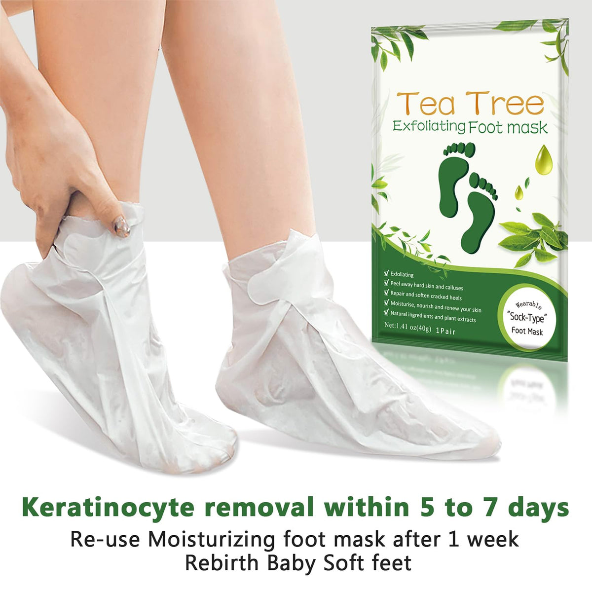 Person wearing a Liefiet foot mask while relaxing, demonstrating hands-free treatment benefit