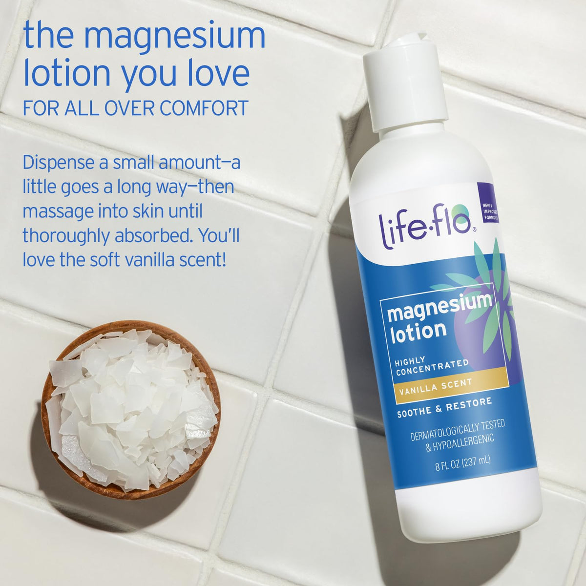 LIFE-FLO ingredient label with Zechstein magnesium source and trace element detail