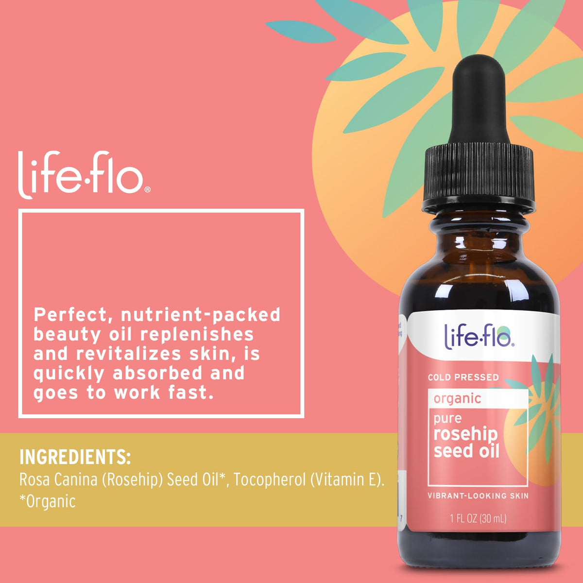 LIFE-FLO amber glass bottle detail protecting oil and preserving potency