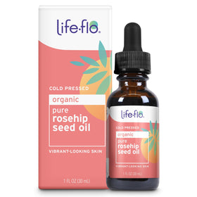 LIFE-FLO front packaging in amber bottle showing purity and organic label