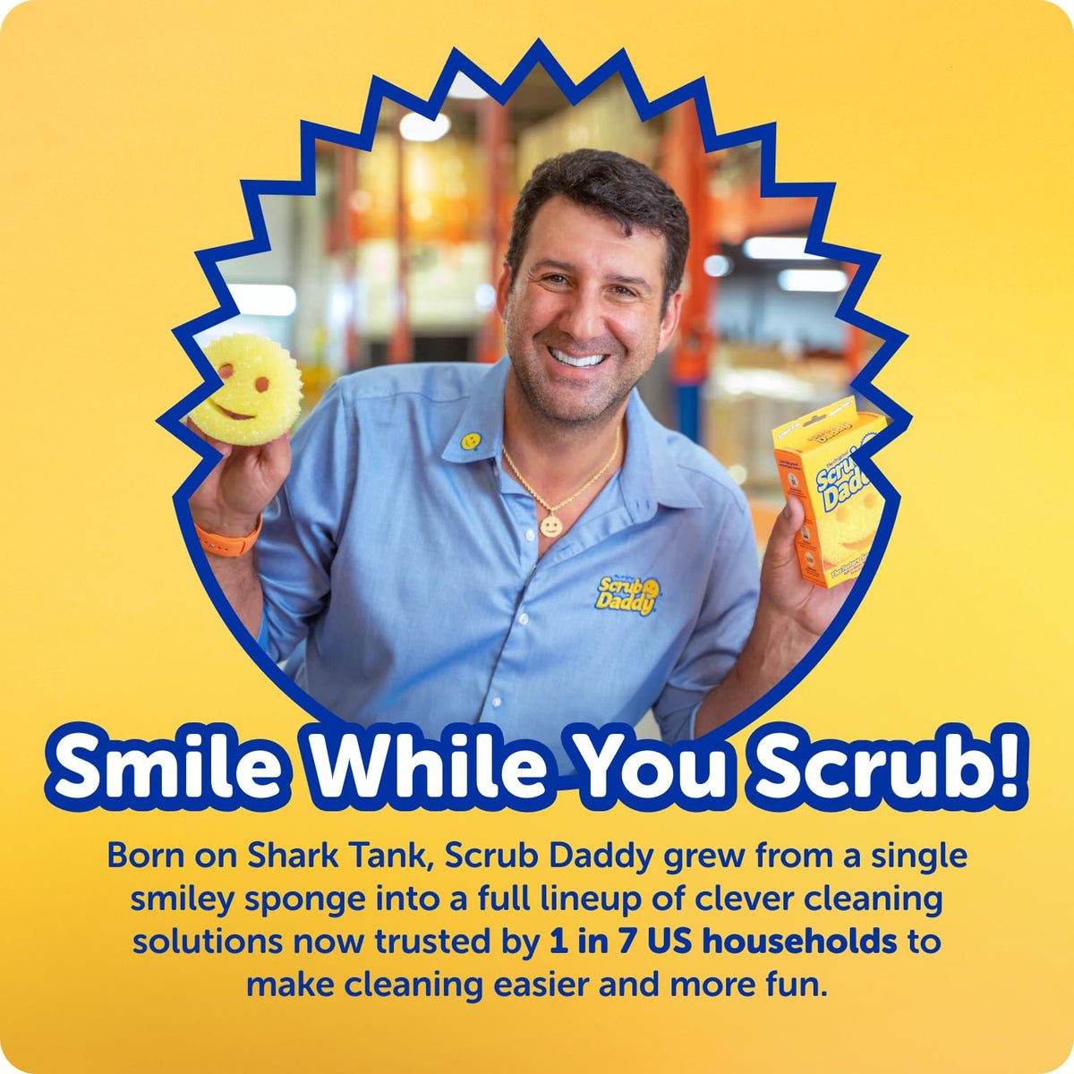 Lifestyle kitchen cleaning scene with Scrub Daddy products delivering quick, all-purpose cleaning