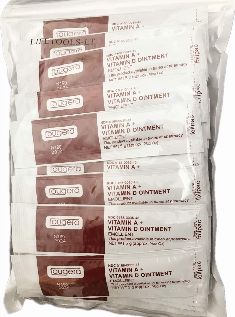 LIFETOOLS-LT front view of stacked aftercare gel packets showing compact convenience and hygiene
