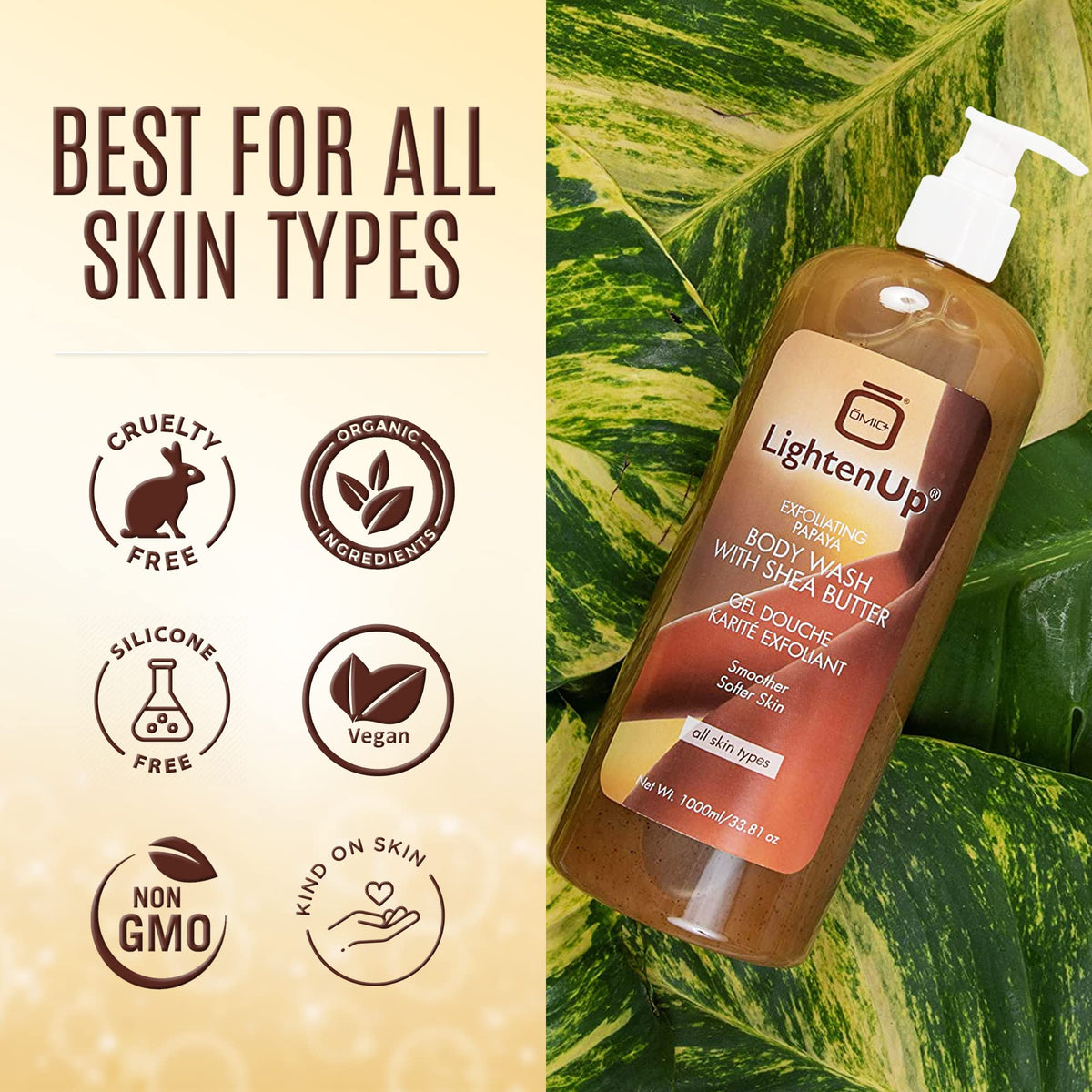 LightenUp product label close-up listing key moisturizing ingredients