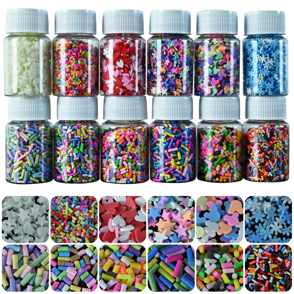 LIKETURE front view of 12 clear jars showing colorful craft sprinkles, ideal for organization