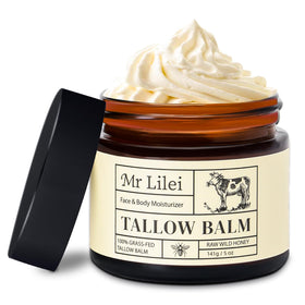 Lilei Beauty front jar showing unscented whipped tallow balm and label benefit