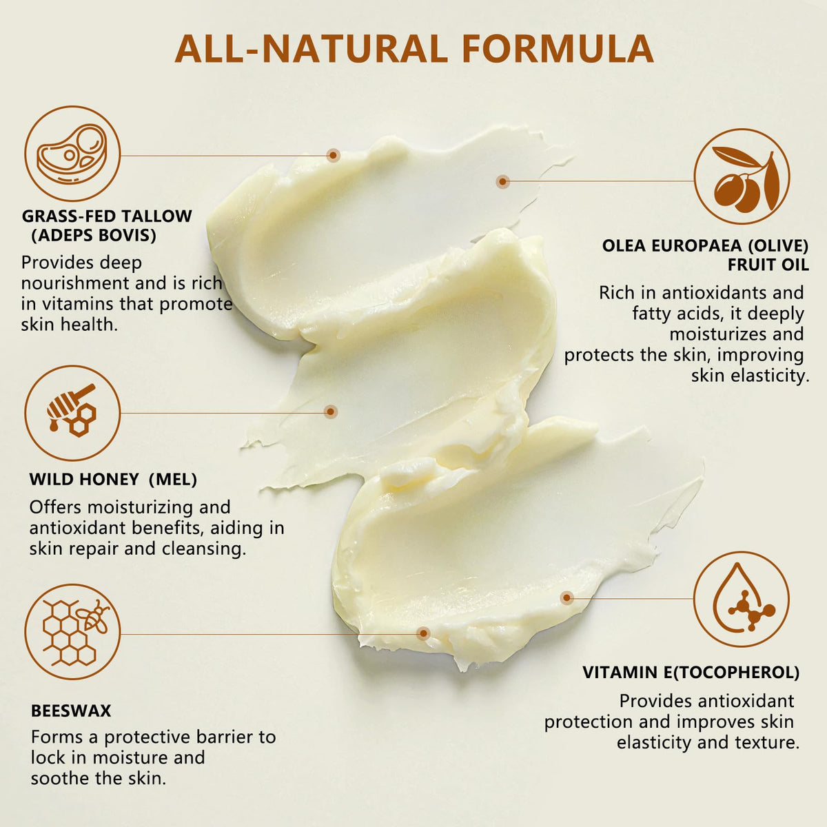 Lilei Beauty ingredients flatlay highlighting grass-fed tallow and honey benefits