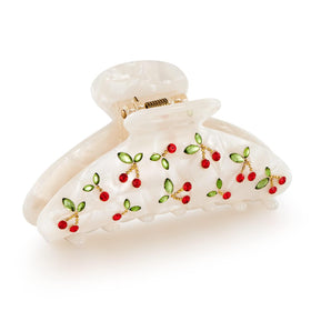 LILIE&WHITE front view red cherry clip shows sparkly accent and secure hold