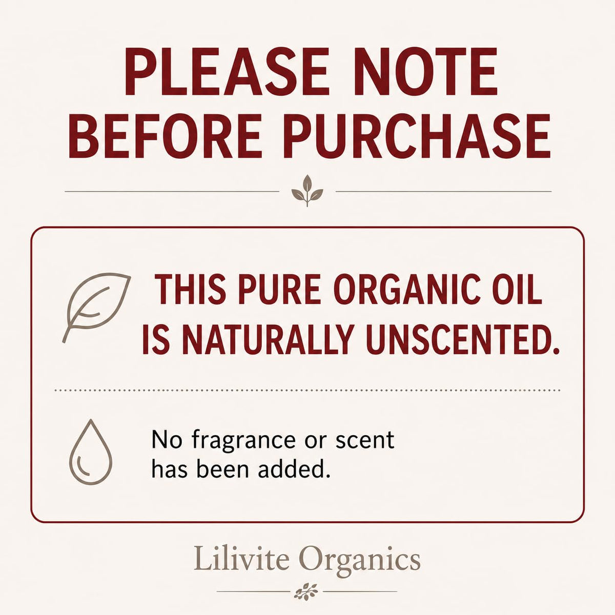 LILIVITE ORGANICS amber glass bottle with cap protecting oil freshness and quality
