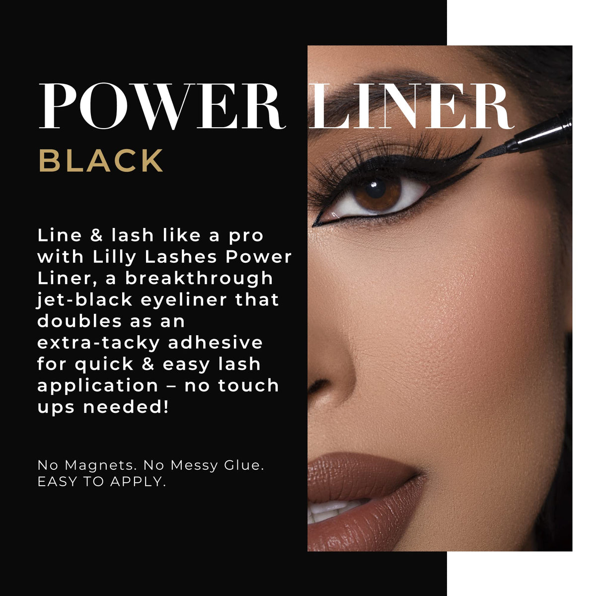 Lilly Lashes Power Liner brush tip closeup showing precise control benefit