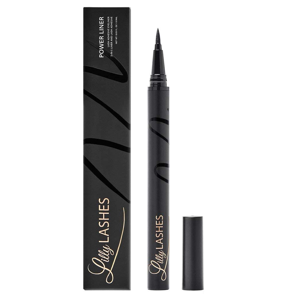 Lilly Lashes Power Liner in a makeup bag lifestyle image for on‑the‑go convenience