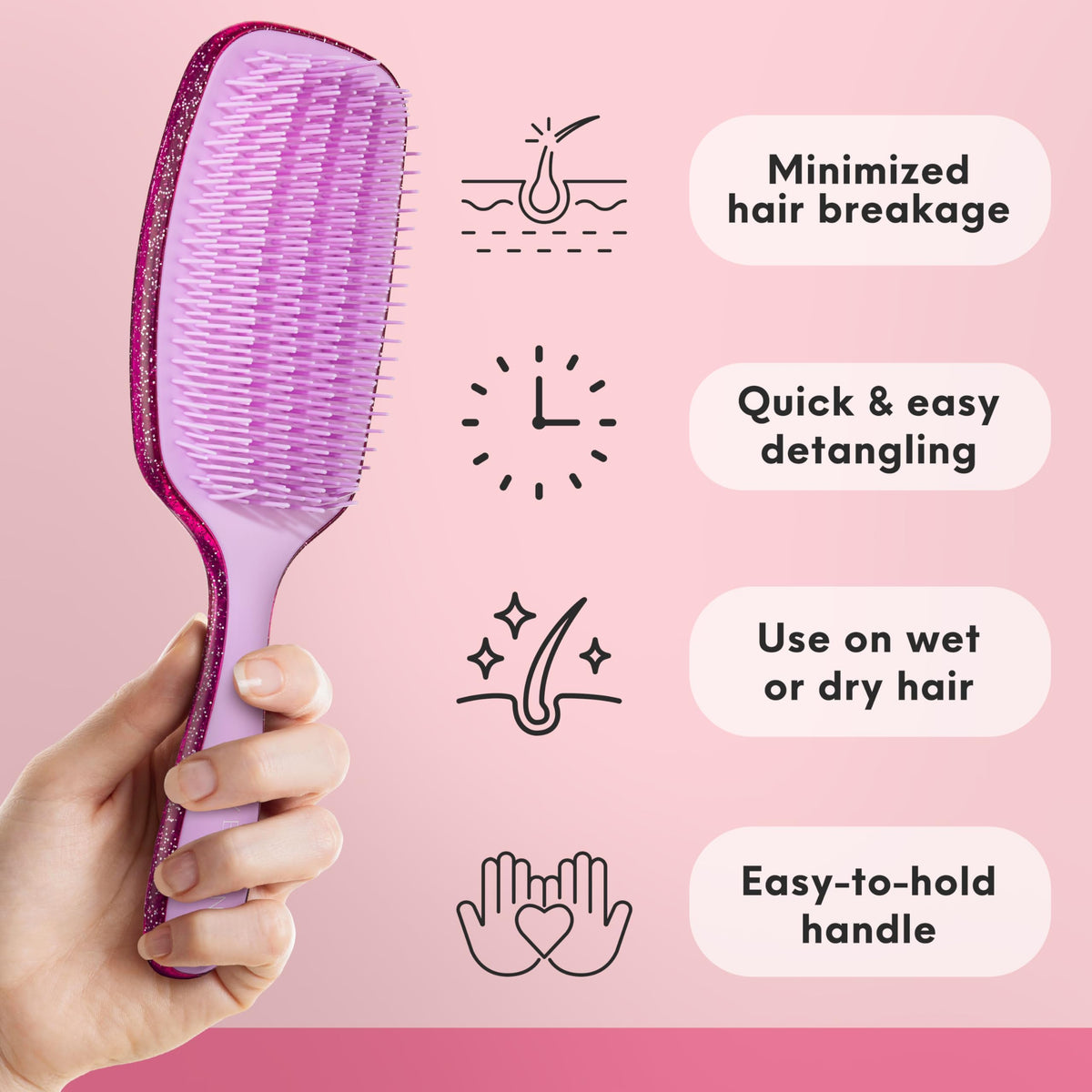 Lily England bristles detail showing three-tiered flexible teeth that reduce breakage