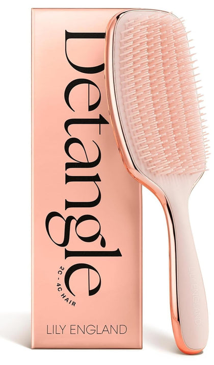 Lily England brush front view showing rose gold finish and teeth, easy detangling