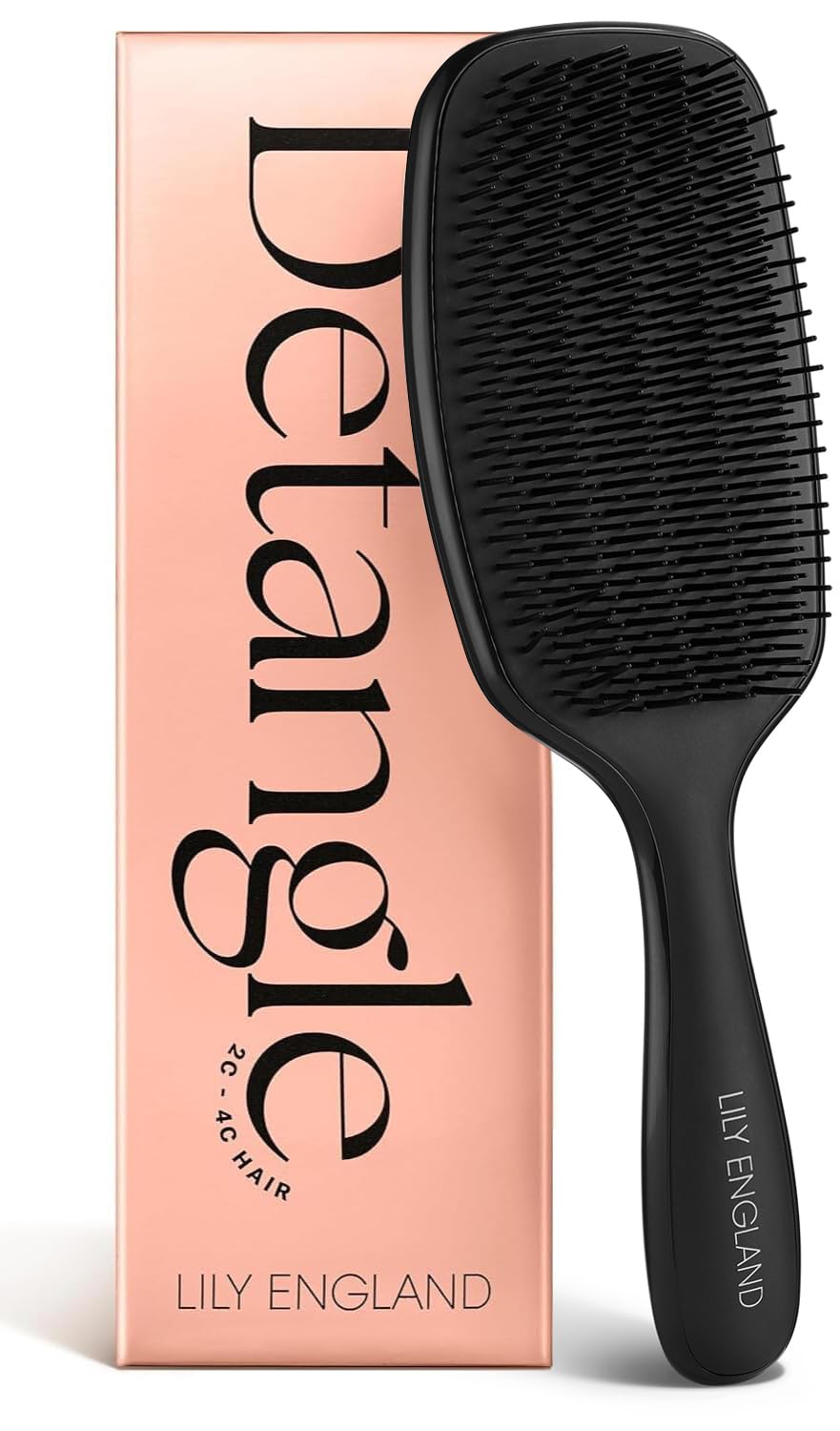 Lily England brush front view showing ergonomic handle and sleek black finish for comfortable styling