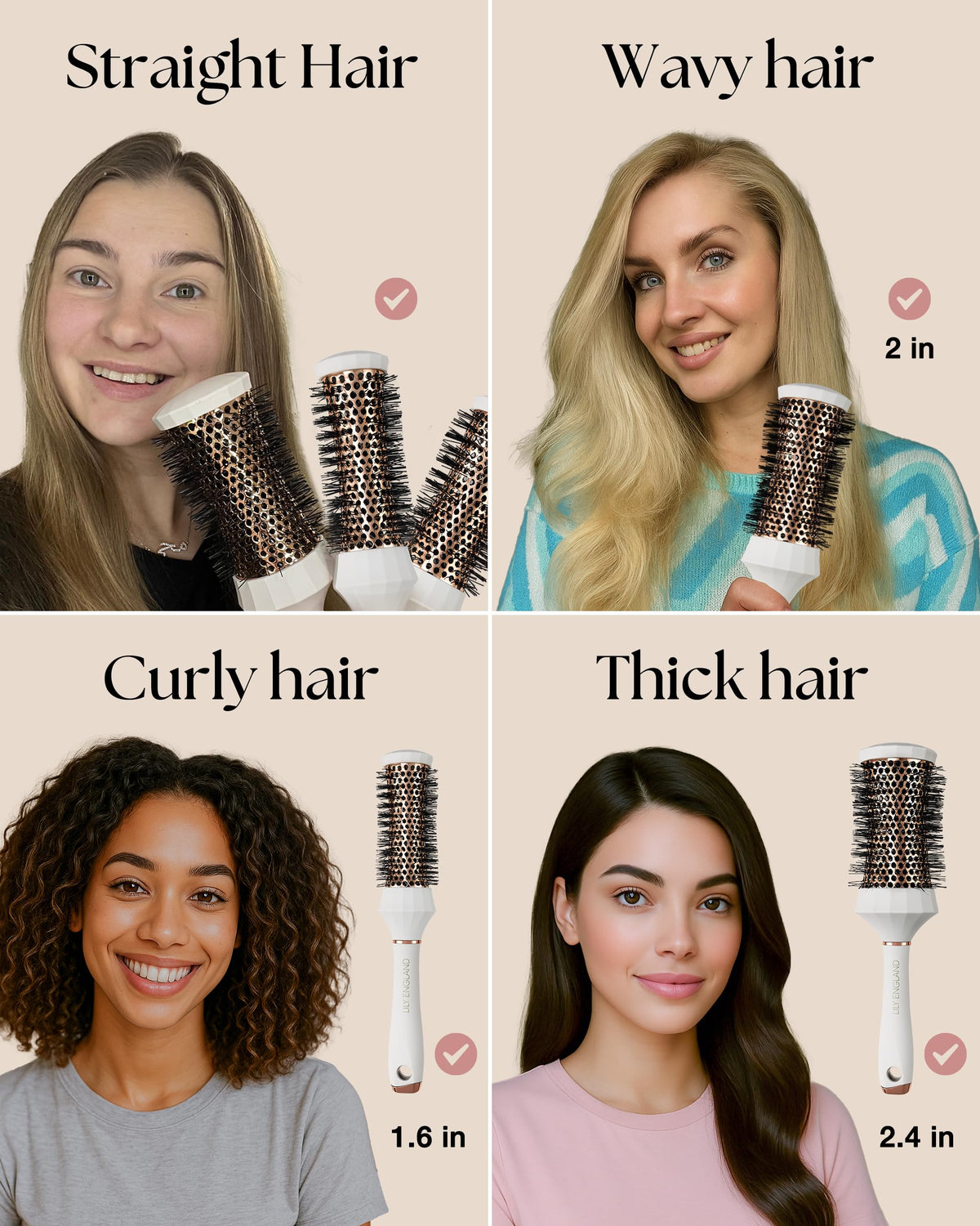 Lily England brushes in use during a blow-dry demonstrating smooth finish and control