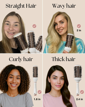 Lily England brushes in use during a blow-dry demonstrating smooth finish and control