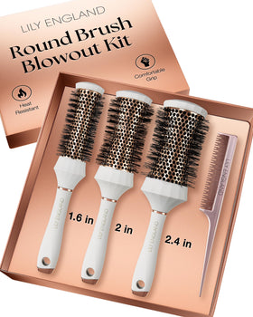 Lily England front package showing the white 4-piece blow-dry kit, perfect for gifting