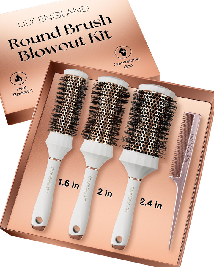 Lily England front package showing the white 4-piece blow-dry kit, perfect for gifting