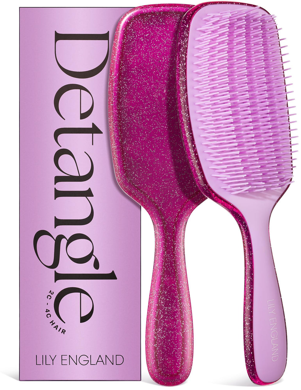 Lily England front view purple glitter brush showing shape and easy handling benefit