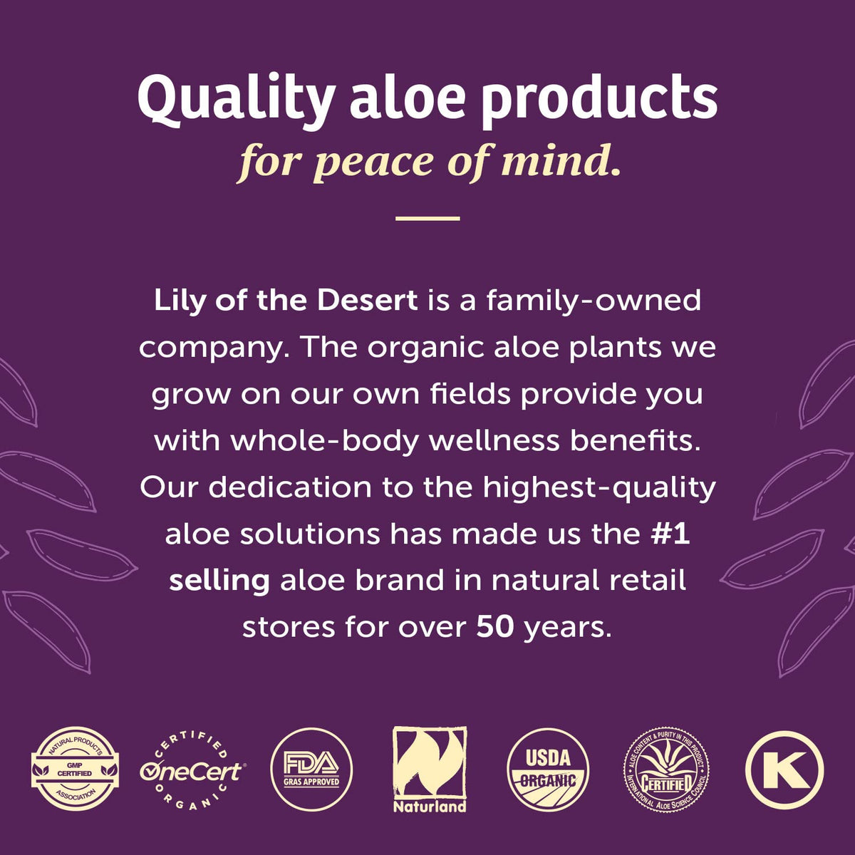 Lily Of The Desert outer packaging box highlighting certified organic aloe sourcing