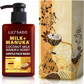 LILY SADO front packaging showing 5oz cleanser and benefits