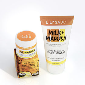 LILY SADO flatlay of coconut milk, aloe and gotu kola showing botanical benefit