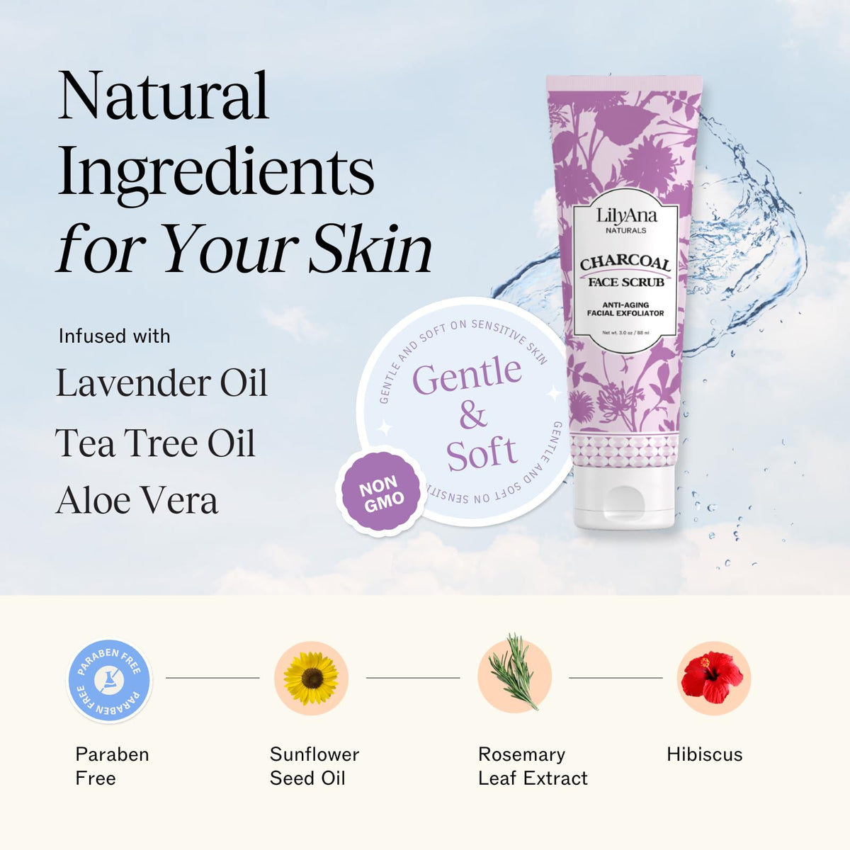 LilyAna Naturals cream swirl close-up highlighting charcoal particles for clarity