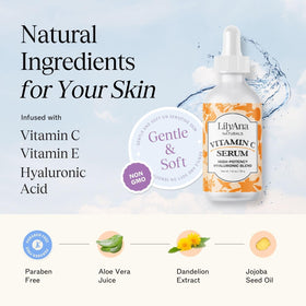 LilyAna Naturals ingredients label with hyaluronic acid and vitamin E benefits