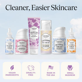 LilyAna Naturals jar on bathroom counter showing daily routine refresh benefit