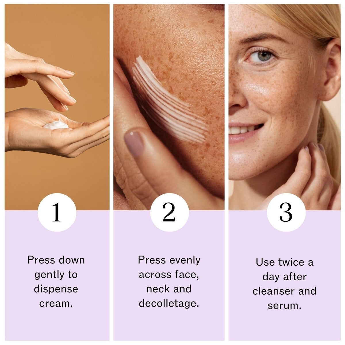 LilyAna Naturals being smoothed onto neck showing lifting and softening