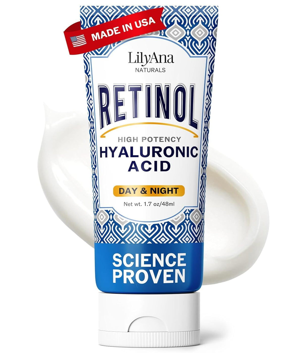 LilyAna Naturals retinol jar front showing clean packaging and benefits