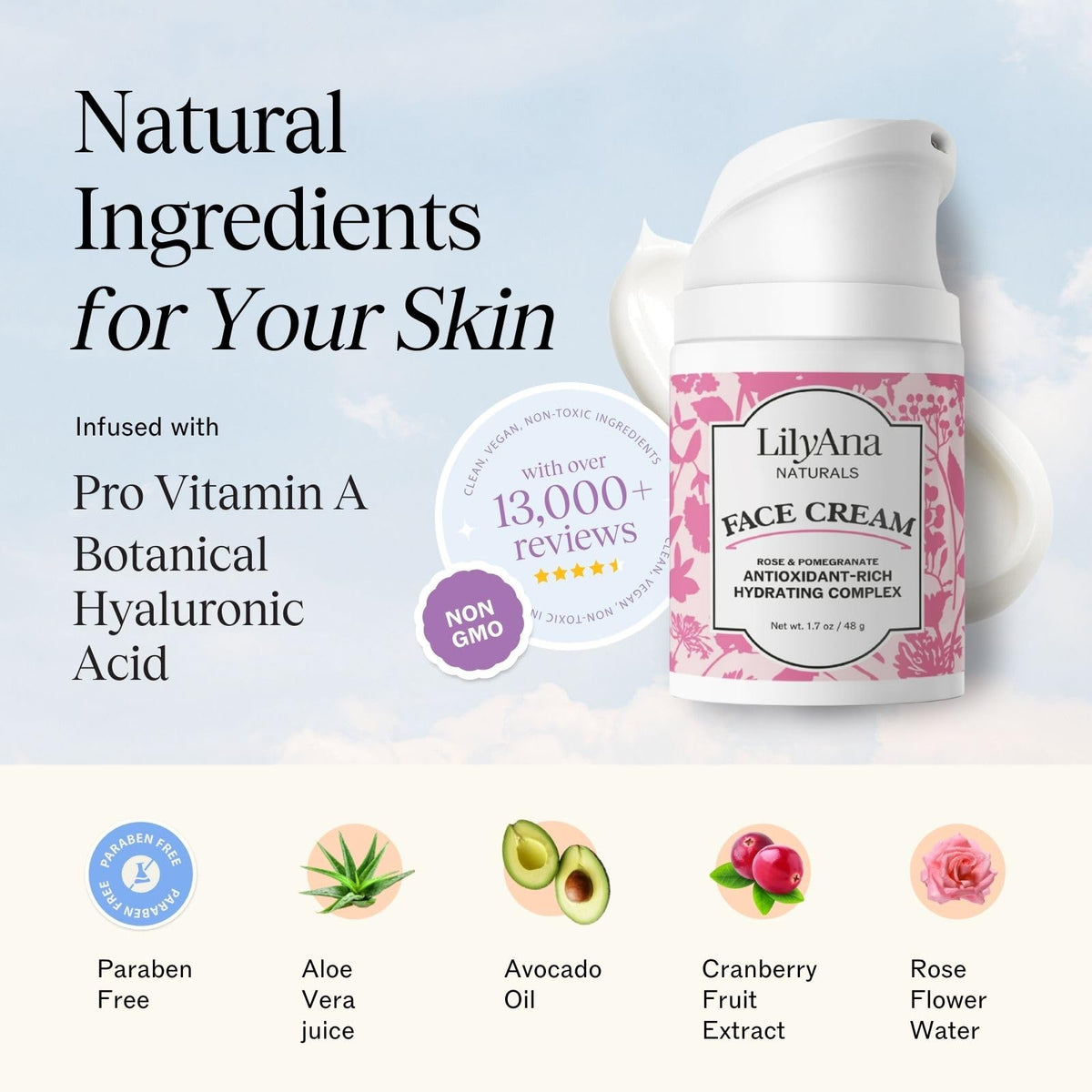 LilyAna Naturals cream texture close-up highlighting smooth, non-greasy finish
