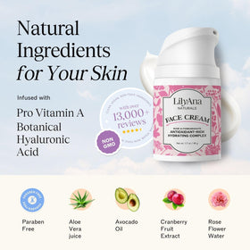 LilyAna Naturals cream texture close-up highlighting smooth, non-greasy finish