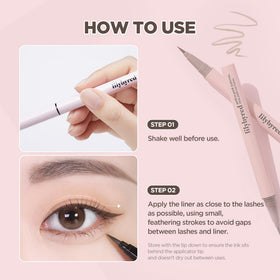 lilybyred model wearing ash brown liner for soft daytime enhancement