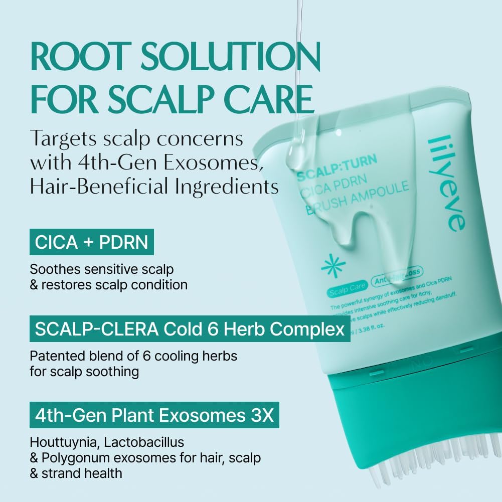 lilyeve scalp serum in use massaging scalp, soothes itch and calms benefit