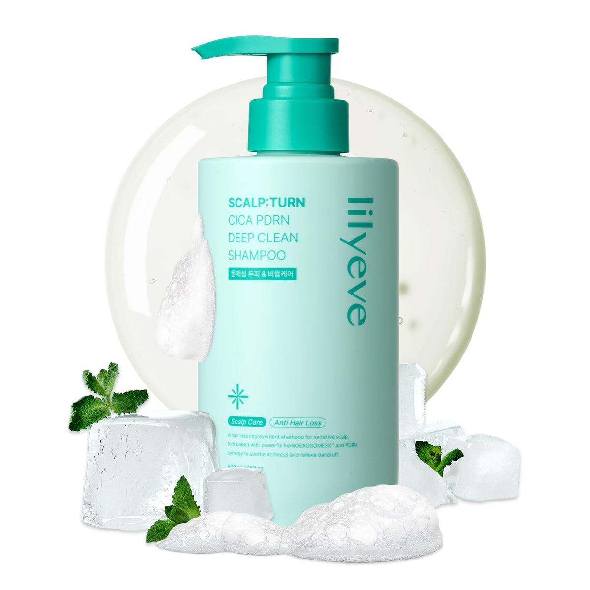 lilyeve SCALPTURN front bottle showing packaging and product benefit of clarifying scalp