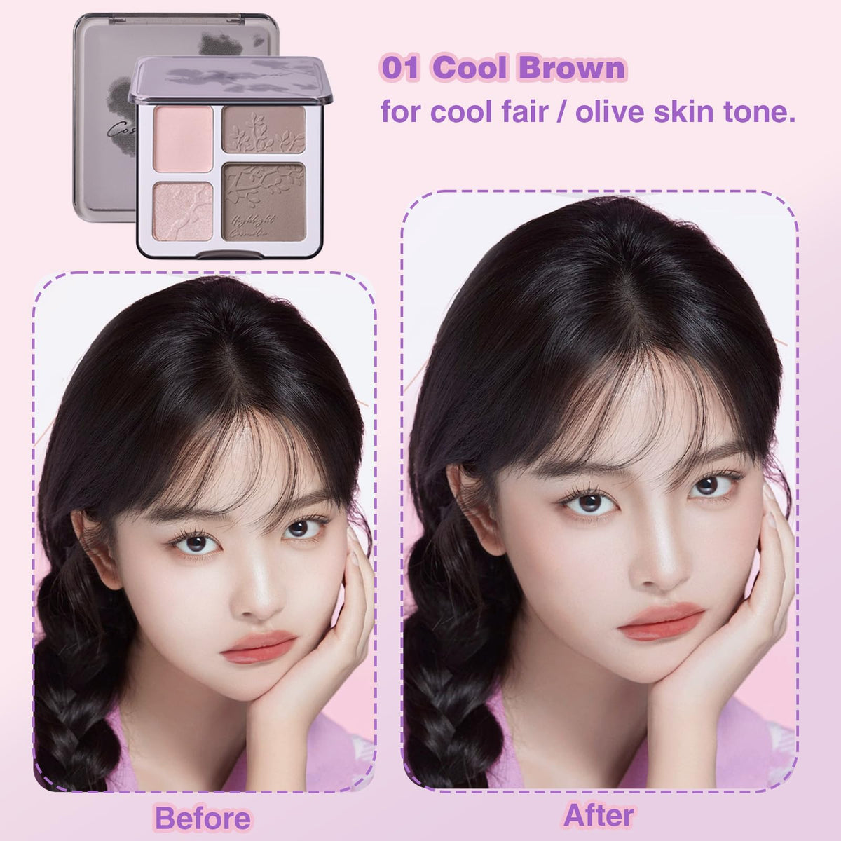Lilyloria top view of four shades highlighting cool-toned contour and highlighter options